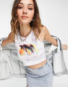 Укороченная майка в рубчик с принтом дельфинов New Girl Order-Фиолетовый цвет