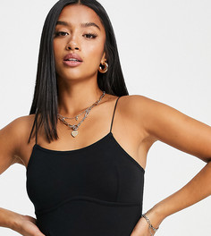 Черное боди на бретельках с корсетными швами на лифе ASOS DESIGN Petite-Черный цвет