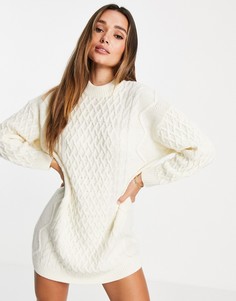 Кремовое трикотажное платье мини вязки «косы» ASOS DESIGN-Белый