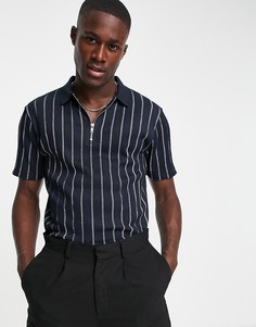 Темно-синяя футболка поло в белую полоску ASOS DESIGN-Темно-синий