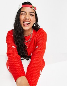 Красный джемпер с вышивкой цветов ASOS DESIGN-Оранжевый цвет