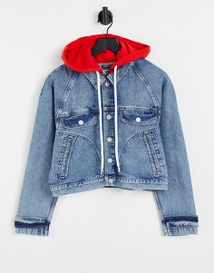 Укороченная джинсовая куртка синего цвета с капюшоном Tommy Jeans-Голубой