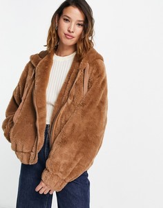 Коричневая куртка из искусственного меха с капюшоном Free People Freya-Коричневый цвет