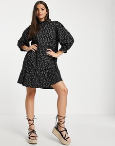 Черное свободное платье с высоким воротом и рукавами 3/4 Only zille-Разноцветный