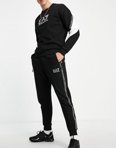 Черные флисовые джоггеры с тесьмой в стиле колор блок Armani EA7 Train Athletic-Черный цвет