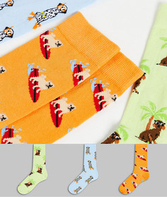 Набор из 3 пар носков до щиколотки с собакой на скейте ASOS DESIGN-Разноцветный