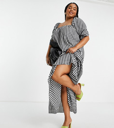 Ярусное платье макси в монохромную клетку ASOS DESIGN Curve-Разноцветный