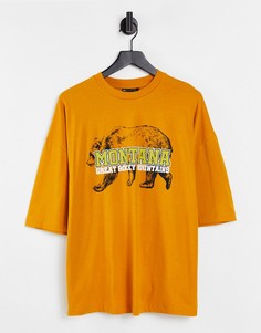 Oversized-футболка горчичного цвета с принтом медведя ASOS DESIGN-Желтый