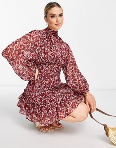 Розовое платье мини с цветочным принтом и сборками River Island-Розовый цвет