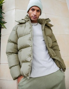Пуховик цвета хаки из переработанного материала со съемным капюшоном ASOS DESIGN Recycled-Зеленый цвет