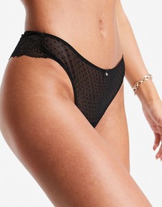 Черные трусы из кружева и сетки в флокированный горошек Womensecret-Черный