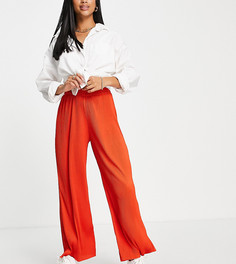 Широкие плиссированные брюки цвета красного чили ASOS DESIGN Petite-Красный