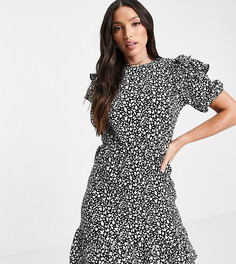 Монохромное платье мини с оборками на плечах Topshop Tall-Разноцветный