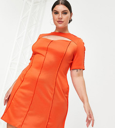 Расклешенное платье мини с вырезом и декоративными швами ASOS DESIGN Curve-Оранжевый цвет