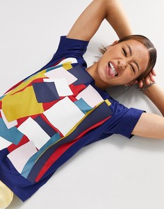 Синяя трикотажная футболка с графическим принтом Lacoste-Голубой