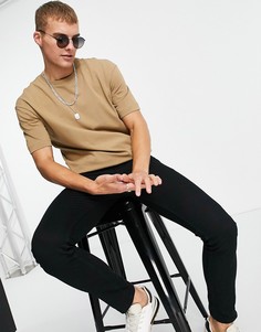 Бежевая плотная oversized-футболка из органического хлопка Selected Homme-Светло-бежевый цвет