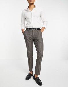 Коричневые брюки суперузкого кроя в клетку Selected Homme-Коричневый цвет