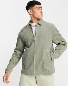 Зеленая вельветовая куртка Харрингтон на молнии с вышивкой на груди ASOS DESIGN-Зеленый цвет