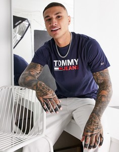 Темно-синяя футболка с логотипом Tommy Jeans-Темно-синий