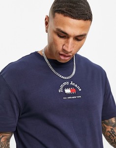 Темно-синяя футболка с дугообразным принтом логотипа по центру Tommy Jeans-Темно-синий