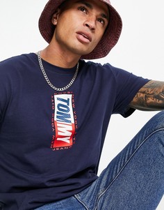 Темно-синяя футболка с вертикальным логотипом Tommy Jeans-Темно-синий