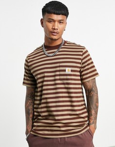 Футболка в полоску коричневого и бежевого цвета Carhartt WIP Scotty-Коричневый цвет