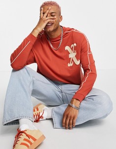 Красный лонгслив в стиле oversized с принтом на груди ASOS DESIGN