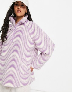Фиолетовый флисовый свитшот с воротником на молнии и волнистым принтом ASOS DESIGN-Фиолетовый цвет
