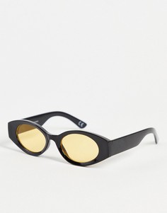 Солнцезащитные очки в черной овальной оправе с желтыми линзами ASOS DESIGN-Черный цвет