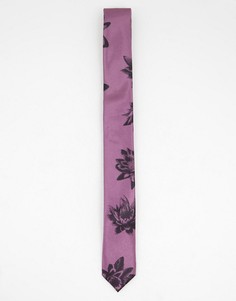 Темно-розовый узкий галстук с цветочным принтом Bolongaro Trevor-Фиолетовый цвет