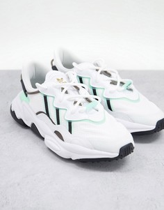 Белые кроссовки с вставками холодного зеленого цвета adidas Originals Ozweego-Белый