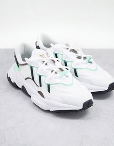 Белые кроссовки с вставками холодного зеленого цвета adidas Originals Ozweego-Белый