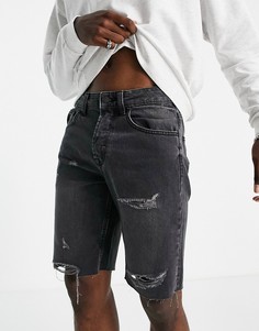 Черные выбеленные джинсовые шорты с необработанными краями и рваной отделкой Only & Sons-Черный цвет
