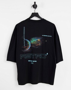 Черная oversized-футболка из органического хлопка с фотографическим принтом сзади ASOS DESIGN-Черный цвет