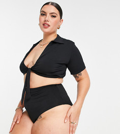 Черные блестящие трусы-бикини с завышенной талией ASOS DESIGN Curve-Черный цвет