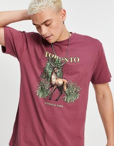 Бордовая выбеленная oversized-футболка из органического хлопка с принтом оленя Reclaimed Vintage Inspired-Красный