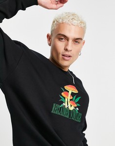 Черный свитшот из органического хлопка с принтом грибов на груди Reclaimed Vintage Inspired-Черный цвет