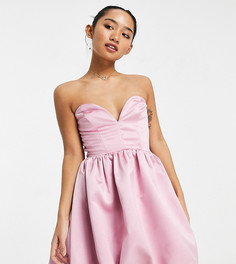 Платье мини с пышной юбкой и глубоким вырезом пудрово-розового цвета цвета Collective the Label Petite-Розовый цвет