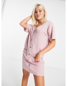 Розовое платье-футболка на пуговицах ASOS DESIGN-Розовый цвет