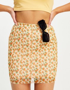 Мини-юбка из сетчатого материала с летним цветочным принтом от комплекта Motel-Multi