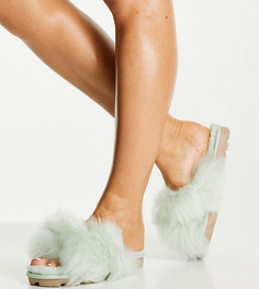 Слиперы мятного цвета с перекрещенными ремешками в  стиле ретро UGG Exclusive Fuzzalicious-Зеленый цвет