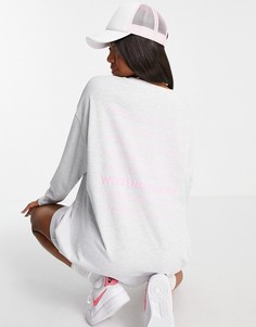 Серая меланжевая футболка-платье в стиле oversized с длинными рукавами и логотипом ASOS Weekend Collective-Серый