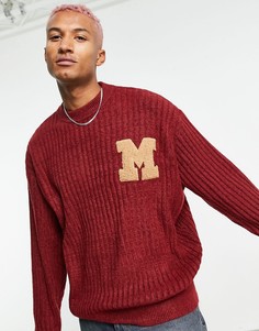Бордовый трикотажный oversized-джемпер с нашивкой в университетском стиле Mennace-Красный