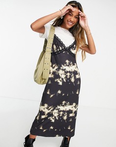 Платье миди «2 в 1» с принтом тай-дай и кружевной отделкой в стиле гранж ASOS DESIGN-Черный цвет