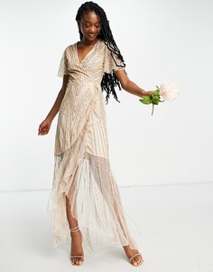 Жемчужно-розовое платье макси с декоративной отделкой и запахом Frock and Frill Bridesmaids-Розовый цвет