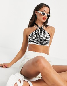 Топ из кружева кроше с завязкой на шее ASOS DESIGN-Multi