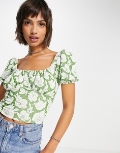 Зеленый кроп-топ с бретелями и цветочным принтом River Island-Зеленый цвет