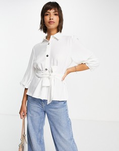 Белая рубашка с завязкой на талии River Island-Белый
