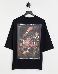 Oversized-футболка черного цвета с цветочным фотопринтом на спине ASOS DESIGN-Черный цвет
