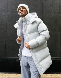 Серый удлиненный пуховик из переработанных материалов ASOS DESIGN Recycled